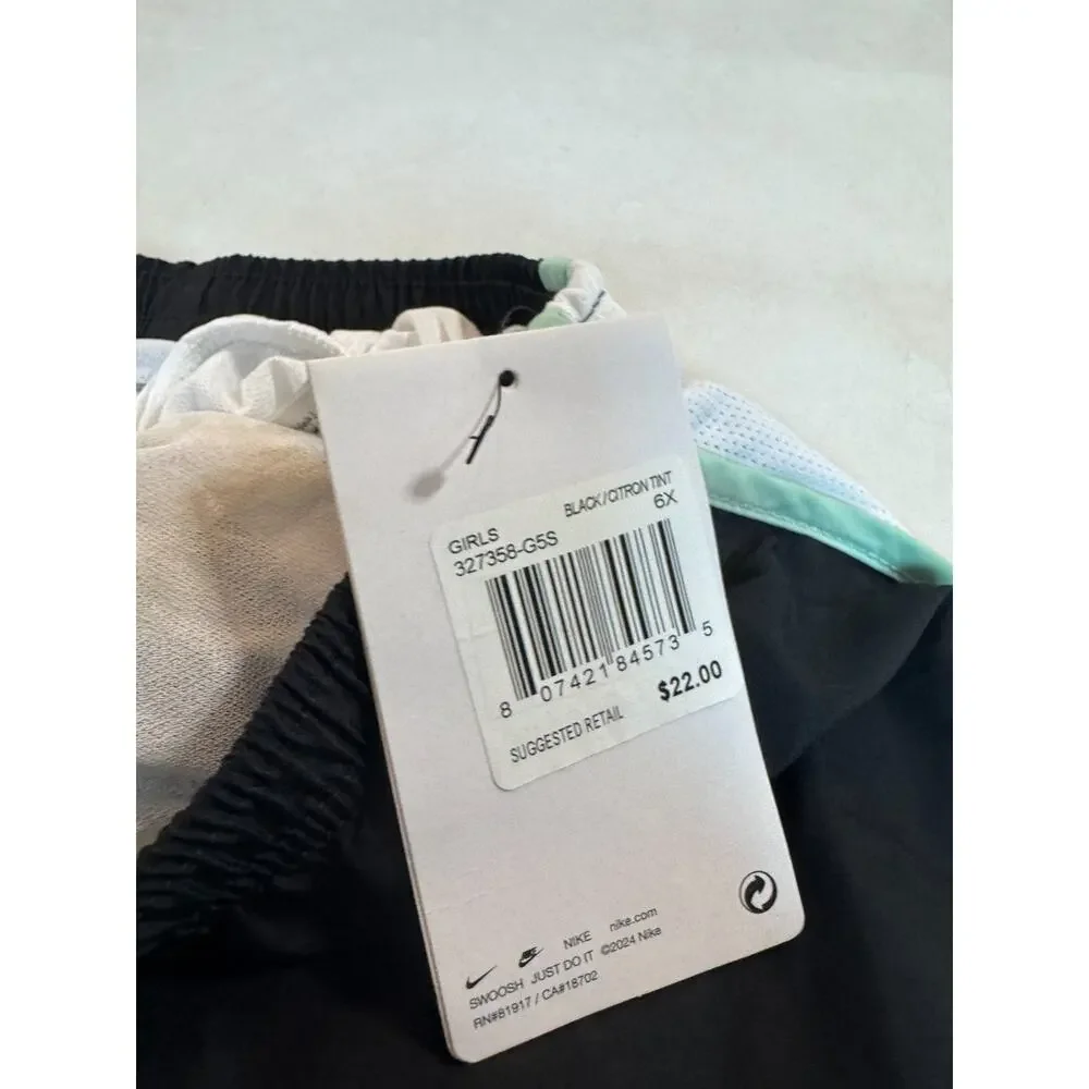 Nike Dri-FIT Girls 6X 6-7 Running Shorts Black Citron Tint Athletic NWT